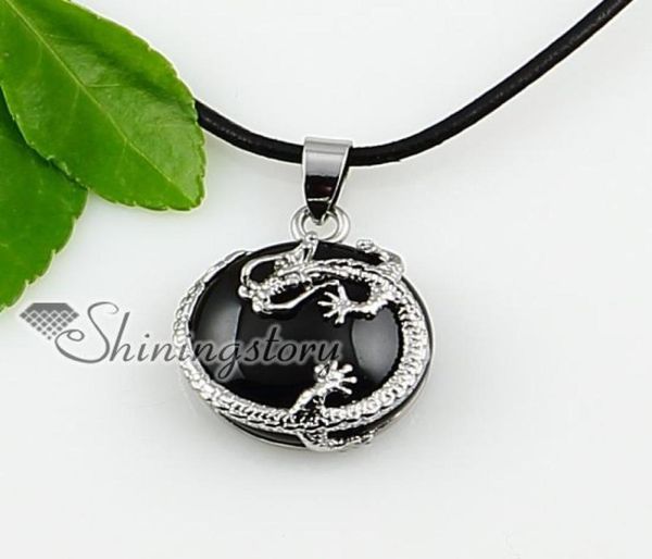 

round dragon semi precious stone necklace birthstone jewelry natural stone pendant6079887, Silver