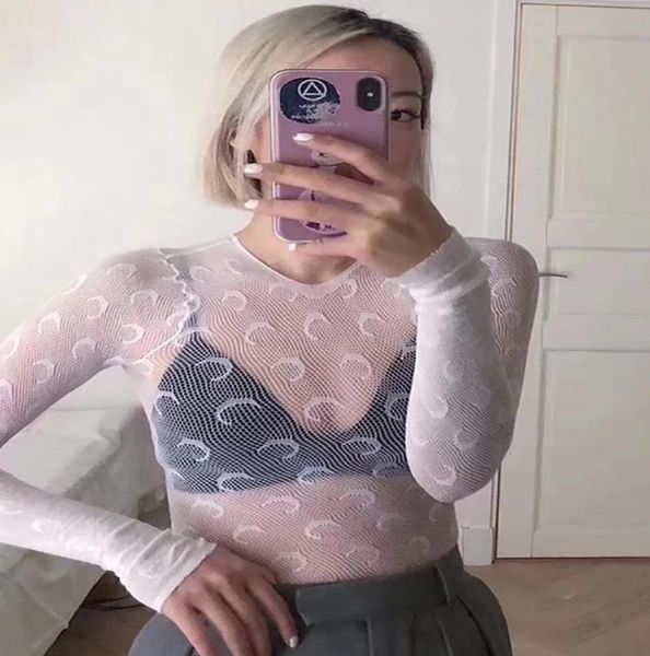 

women039s tshirt women mesh crescent long sleeve skinny see through fashion moon female slim oneck tees lady y2k cl8162800, White