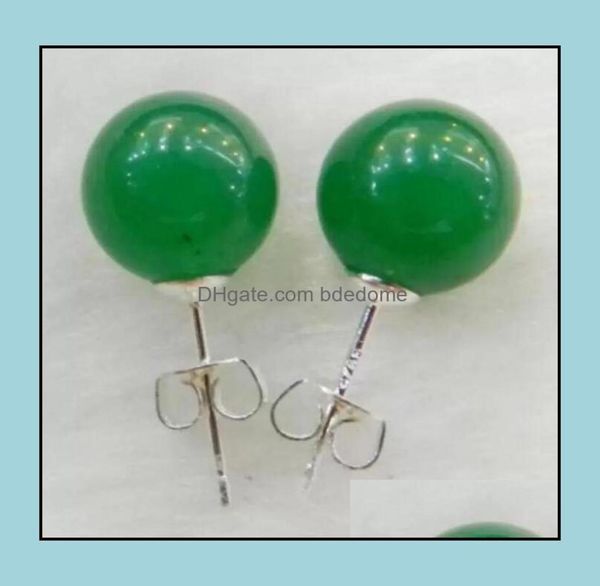 

stud earrings jewelry genuine 10mm natural green jadeite jade 925 solid sier aaa drop delivery 2021 jpvfw8556877, Golden;silver