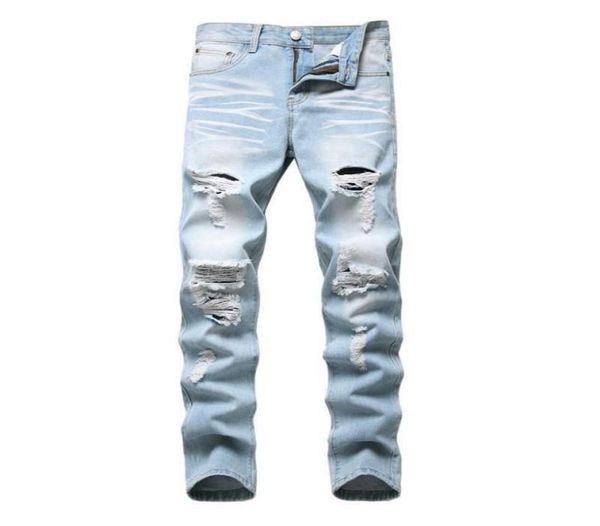

denim trousers straight washed with pleated ripped holes button skinny biker jeans blue 2020 slim fit jeans men pants x06211099821