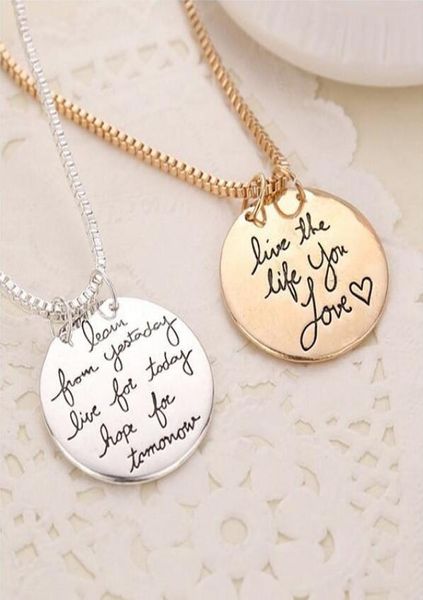 

fashion pendant necklace learn from yesterday live for today hope for tomorrow engraved letter round pendant necklace statement j4325384, Silver