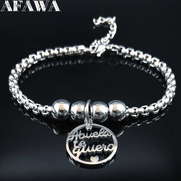 

family grandmother stainless steel bracelets for women bead silver color bracelet bangle jewelry pulseras mujer b1966s01 l230704, Black