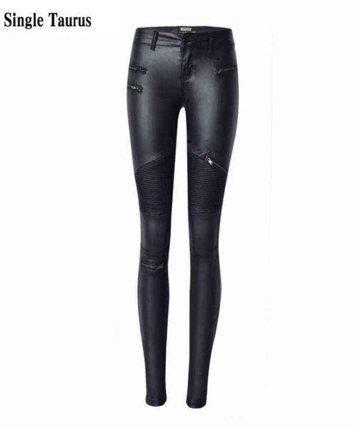 

europe america moto birker pu jeans women fashion zipper low waist push up leather trousers white skinny pencil pants mujer 27219332, Blue