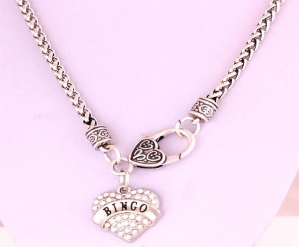 

drop new arrival rhodium plated zinc studded with sparkling crystals bingo heart pendant wheat chain necklace12710858063440, Silver
