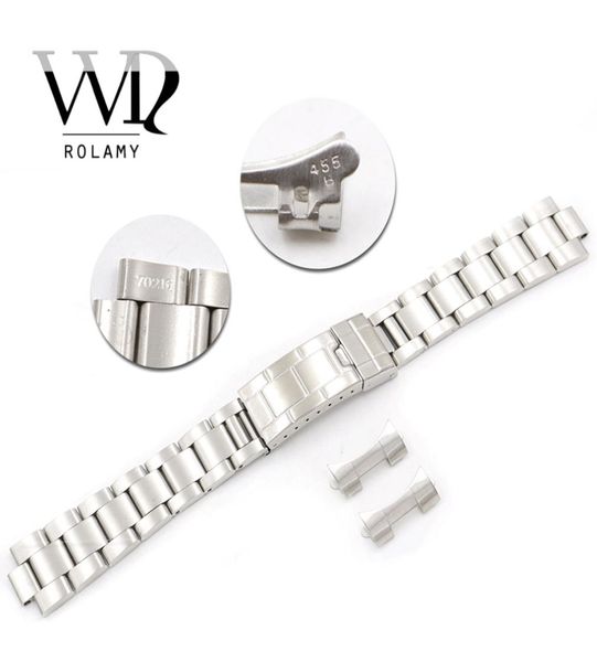 

rolamy 20mm stainless steel links hollow curved end deployment glide lock clasp brushed bracelet for vintage oyster 70216 455b2163323, Black;brown