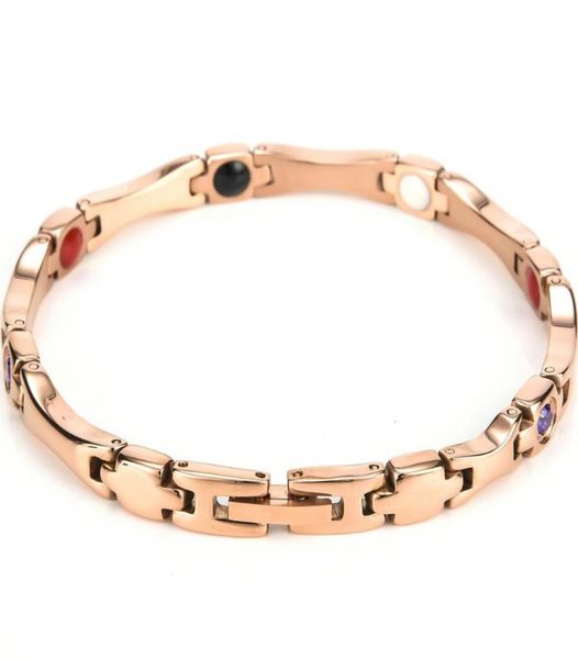 

4 in 1 health magnetic germanium stone bracelets for women accesories fashion rose gold color stainless steel bracelet whole7781884, Black