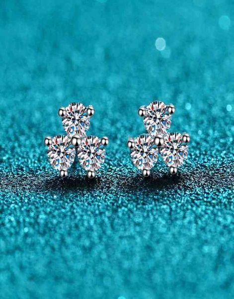 

clover moissanite stud earrings for women petal s925 sterling silver 06ct d color wedding fine jewelry drop8866855, Golden;silver