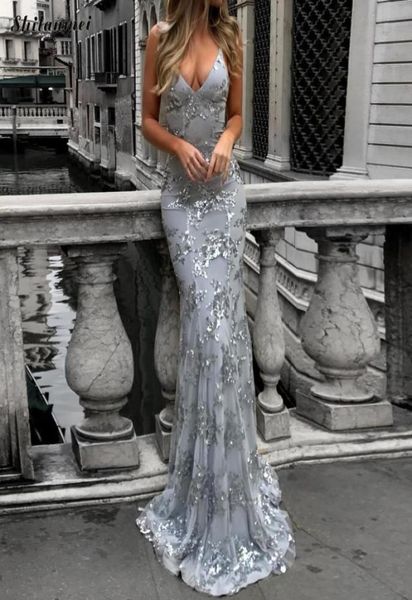 

ukraine chic sequin summer dress women 2018 deep v neck backless maxi party dress vintage slim bodycon female vestidos grey3454883, Black;gray
