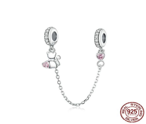 

925 sterling silver charm jewelry findings components pet cat heart safety chain with silicone for bracelet bangle diy accesso6234680, Blue;slivery