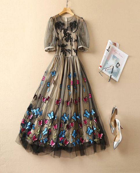 

european and american women039s wear spring 2022 new 5 minutes of sleeve fashion heavy net butterfly embroidered black dress7453286, Black;gray