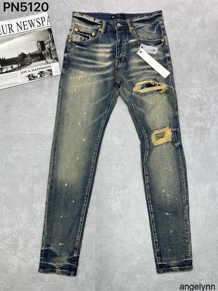 

jeans purple designer brand mens ripped straight regular denim tears washed old long fashion hole stack bj9t, Blue