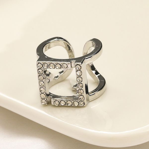 

2023 classic luxury designer c design luxury jewelry gold set zircon ring trend letter ring for women and girls party birthday gift, Silver