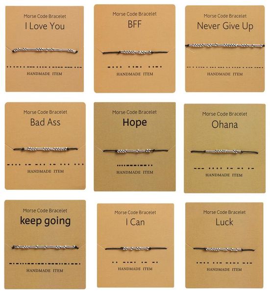 

handmade morse code bracelet beads adjustable black string charm bracelets with i love you lettering cardboard creative jewelry fo9013795, Golden;silver