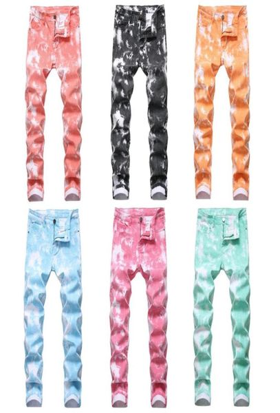 

colorful hawaiian style mens color stretch denim casual pants straight slim print trousers hip hop leisure vacation multicolor74531673599, Blue