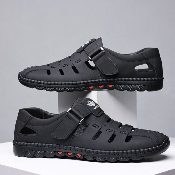 

sandals men's summer comfortable outdoor breathable casual shoes 2023 beach flat business genuine leather 230711, Black