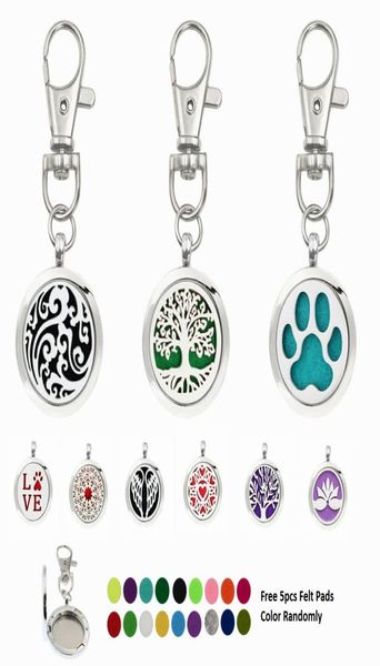 

tree of life round cloud essential oil aroma diffuser perfume locket with lobster clasp keychain keyring with 5pcs pads color2529575, Slivery;golden
