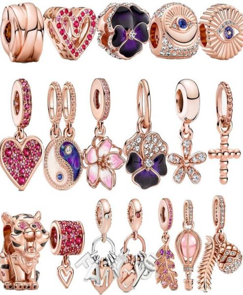 

new popular 925 sterling silver charm vermiculite rose golden flower tiger cross love suitable for jewelry gifts6760429, Bronze;silver