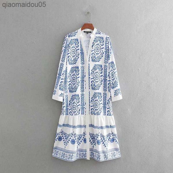 

long floral dress with long sleeves l230712, White