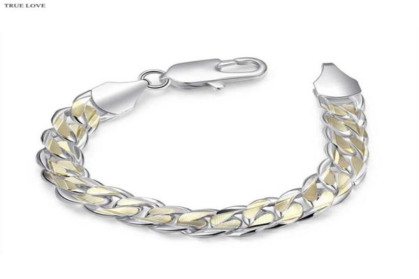 

925 sterling silver plated golden figaro chain bracelet 10mmx21cm cool street style fashion men039s jewelry 3086510, Black