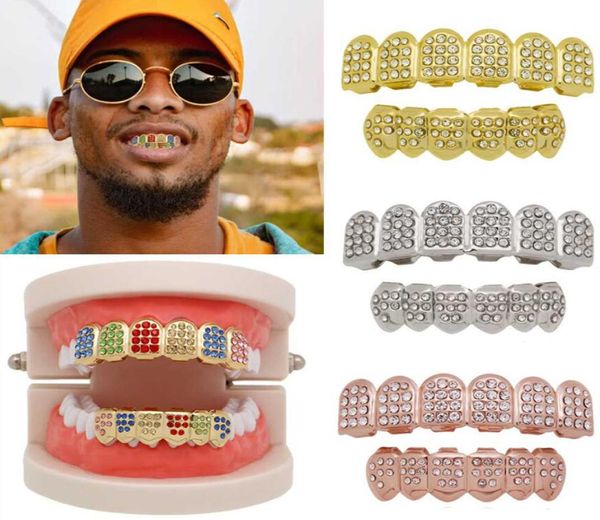 

hip hop iced out bottom teeth grillz colorful rhinestone punk grills dental gold tooth caps rapper jewelry8745672, Black