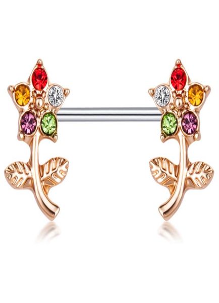 

stainless steel 14 gauge nipple ring bar double cz crystal curved flower body piercing jewelry ear nipple barbell 20pcs8737865, Silver