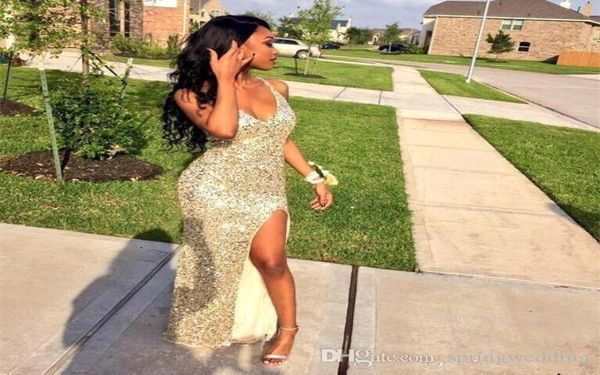 

gold sequins long prom dresses thigh high slits magnetic halter vestidos de fiesta hollow back mermaid prom gowns3336229, Black
