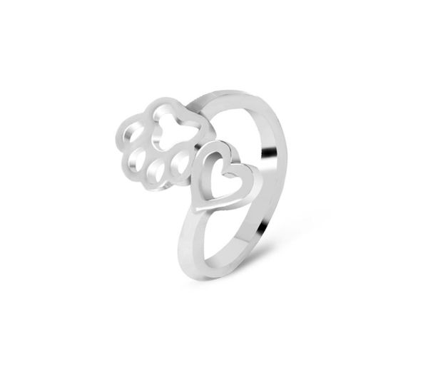 

adjustable cat paw ring animal beloved pet ring hollow dog paw footprints heart jewelry ring for pet owners minimalist jewelry7970806, Golden;silver