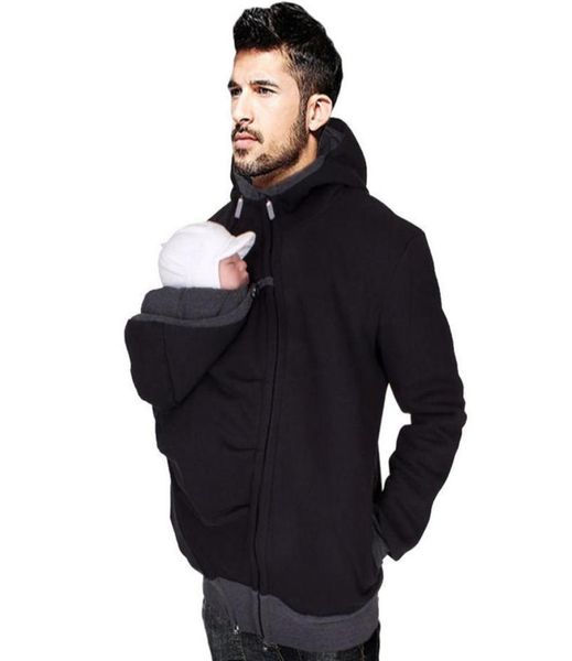 

2020 baby carrier hoodies for dad men039s kangaroo jackets with zipper coat men carry baby sweatshirt black winter warm3543806