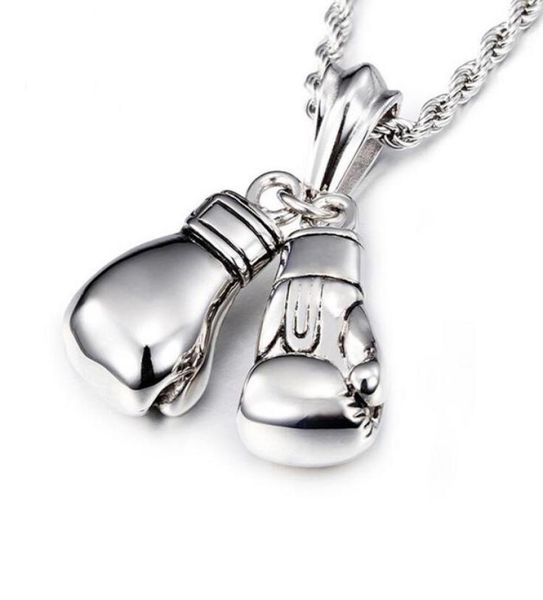 

sport men boxer glove necklace fitness fashion stainless steel workout jewelry silver double boxing glove charm pendants accessori2637340