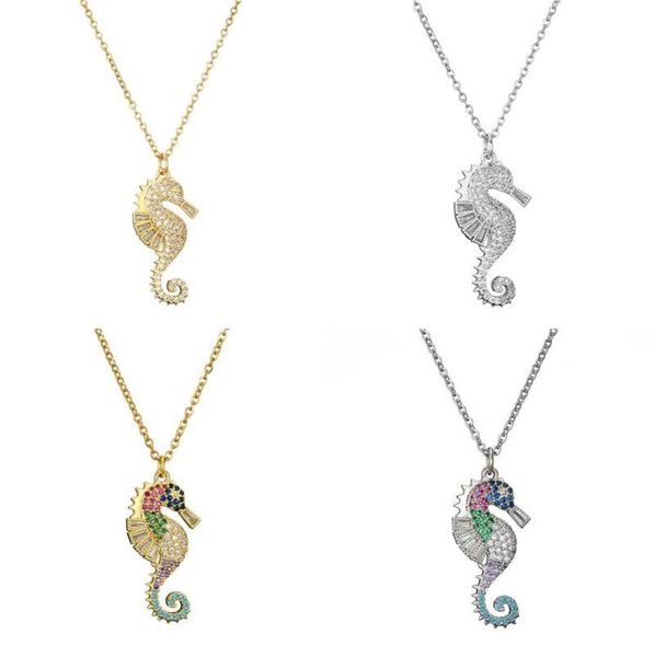 

2020 new arrival lucky necklace cz stone colourful seahorse pendant necklace for women men drop gift jewelry7912496, Silver
