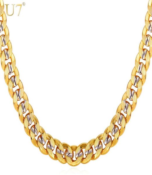 

u7 two tone gold color chain for men hip hop jewelry 9mm chokerlong chunky big curb cuban link biker necklace man gift n5528152989, Silver