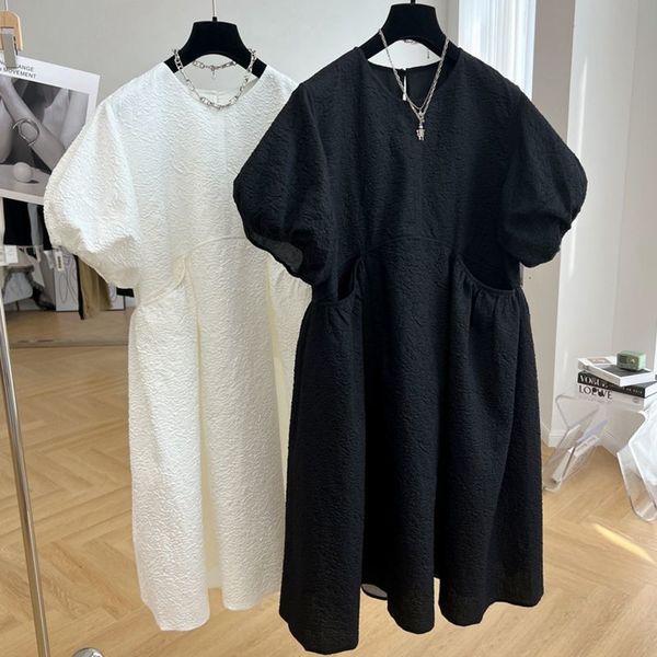 

urban dresses oversize french loose jacquard lantern short sleeve dress for women summer black white casual wild doll vestidos de mujer 2307, White;black