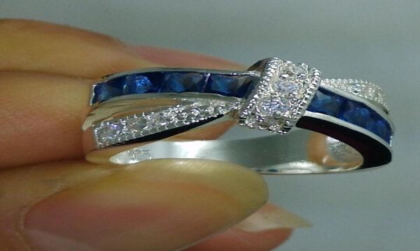

whole new 100 brand fine jewelry 925 sterling silver blue sapphire gem women wedding belt buckle ring size67899499276, Golden;silver