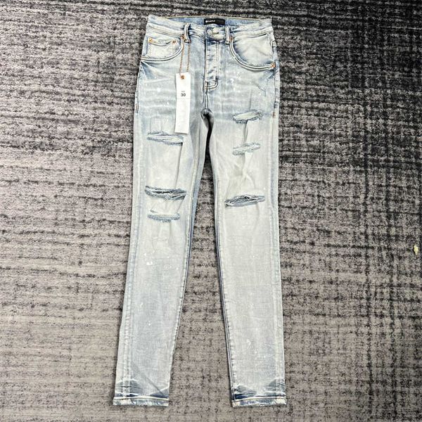

purple designer jeans men's slim fit biker jeans, ripped stretch distressed destroyed straight leg moto denim pants trend brand 8o4o, Blue