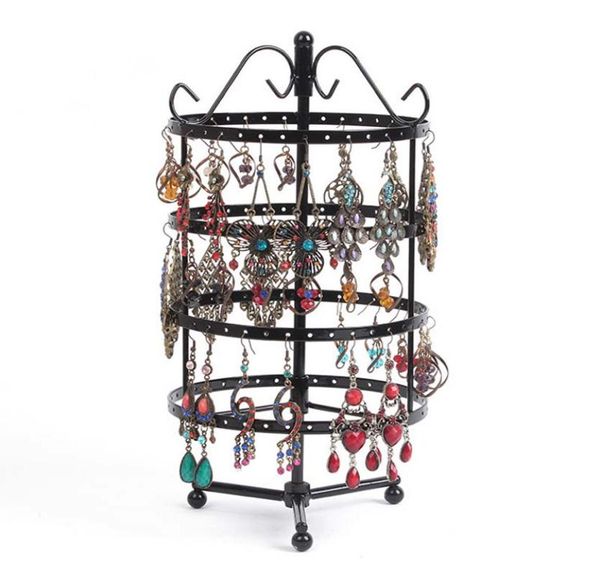 

72 pairs round revolving earring holder for necklace organizer stand 4 tiers multifunctional iron jewelry display rack towers4233645, Black