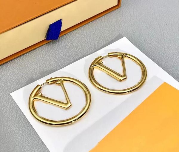 

designer pendant ear ring stud big circle hoop for women earring luxurys designers letter v stud earrings gift8378286, Golden;silver