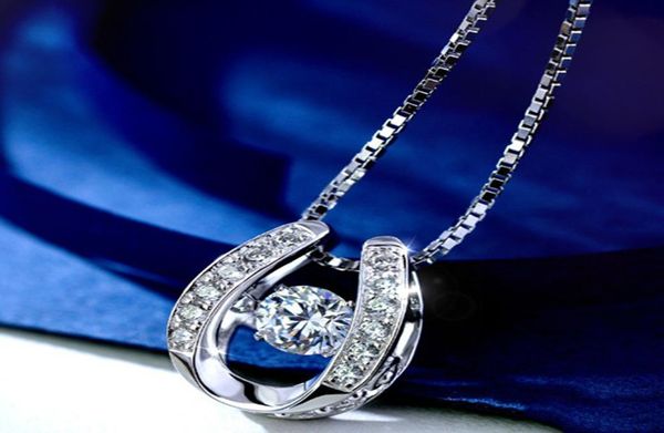 

100 real solid 925 sterling silver necklace beautiful dancing diamond cz stone horseshoe pendant for gift8235228