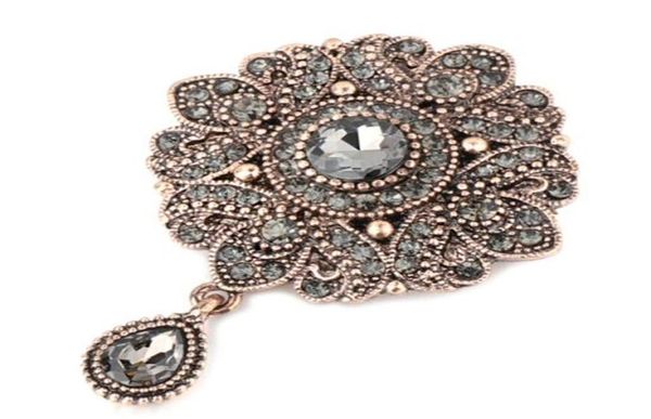 

vintage gray crystal flower turkish brooch pin for women antique gold arabesque rhinestone brooch lapel scarf broches3254784, Silver