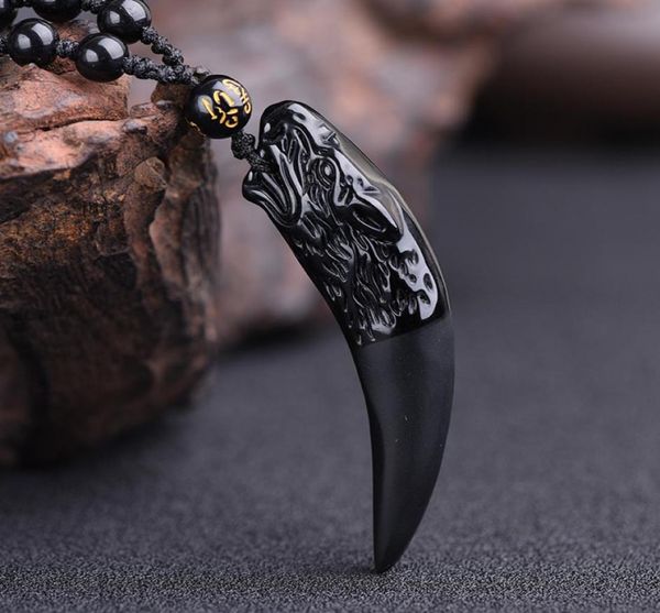 

new whole 100 natural obsidian wolf039s tooth pendant tooth amulet and hyperbole punk necklace lucky win necklace3332660, Silver