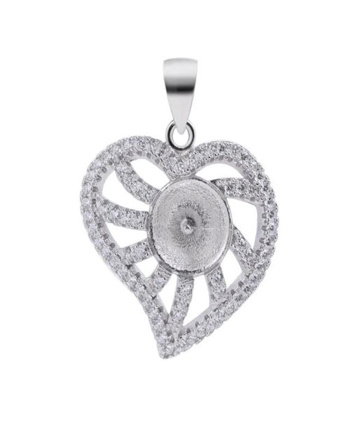 

diy jewelry settings 925 sterling silver heart pendant pave cubic zirconia pearl findings 5 pieces2401587, Slivery;crystal
