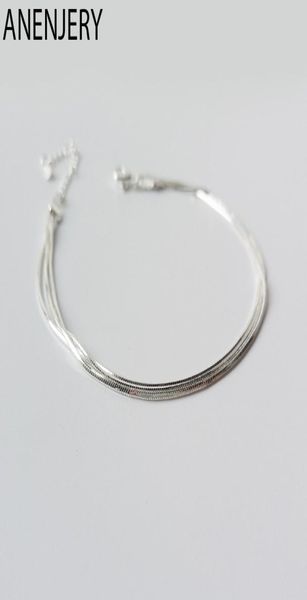 

anenjery simple 925 sterling silver snake bone chain anklet bracelet for women girl gift sb3481862220, Black