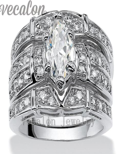 

vecalon vintage engagement wedding band ring set for women marquise cut 3ct cz diamond 14kt white gold filled party finger ring7952135473, Slivery;golden