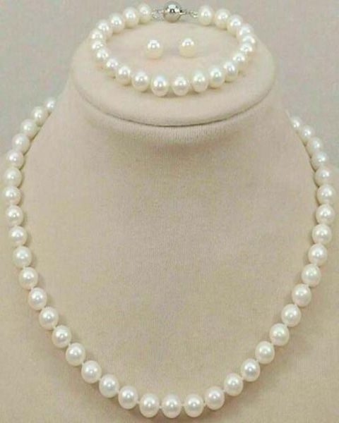 

78mm genuine natural freshwater white pearl necklace set 180390394949961, Black