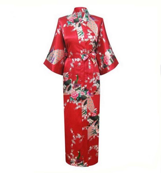 

whole red chinese women silk rayon robes long nightgowns yukata kimono bath gown sleepwear pijama feminino plus size xxx4762049, Black;red