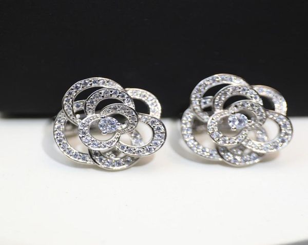 

pattern hollow earrings with diamond camellia shining s925 sterling silver fashion luxury platinum brand jewelry 2022 love32790672343694, Golden