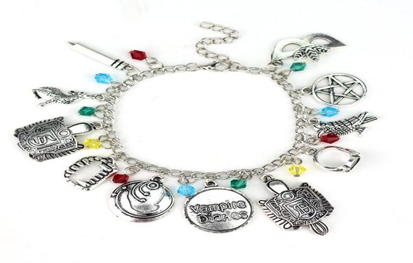 

vampire diaries bracelet elena stefan damon fandom gifts exquisite moviejewelry brand bracelet chain wristlets inspired charms bra4714672, Golden;silver