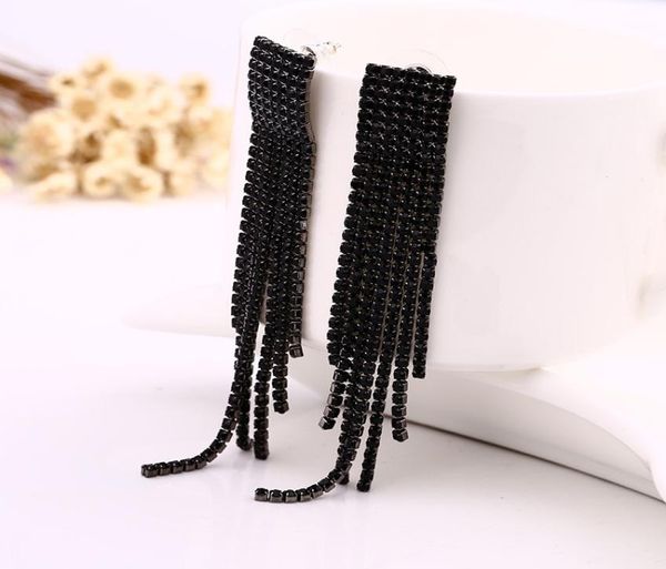 

black full rhinestone vintage tassel earrings drop earring quality earrings for women luxury jewelry long dangle earring e0196131184, Silver