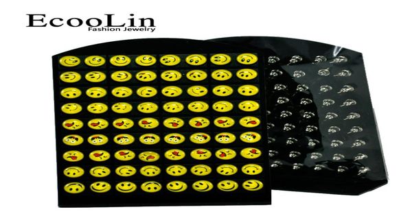 

72pcs smile emoticon resin pattern stainless steel stud earrings for women men jewelry bulk sets rl0838096057, Golden;silver