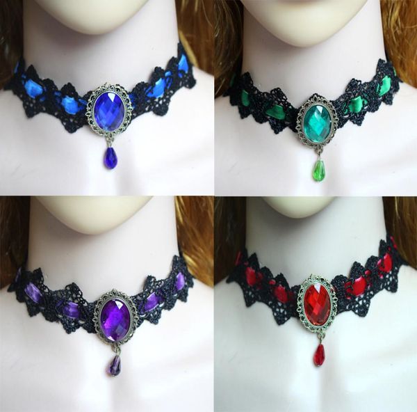 

pretty bohemia lace neccklace gothic tattoo choker necklace punk collar choker jewelry vintage black red blue crystals necklaces1324789, Silver