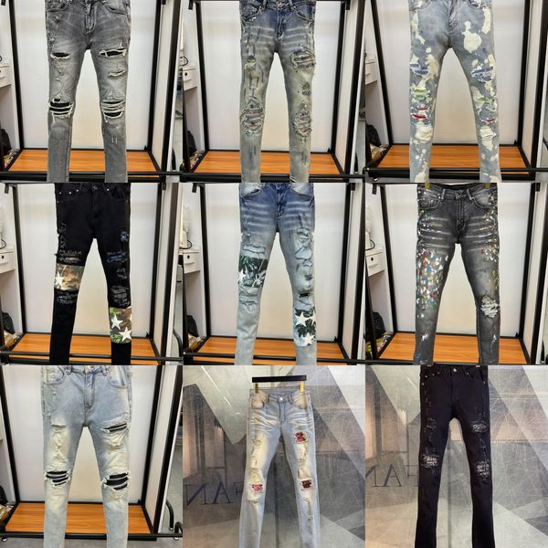

fashion mens jeans luxury designer denim jeans destroy holes jean 21 styles doodle applique skinny pants man motorcycle riding slim denim pa, Blue